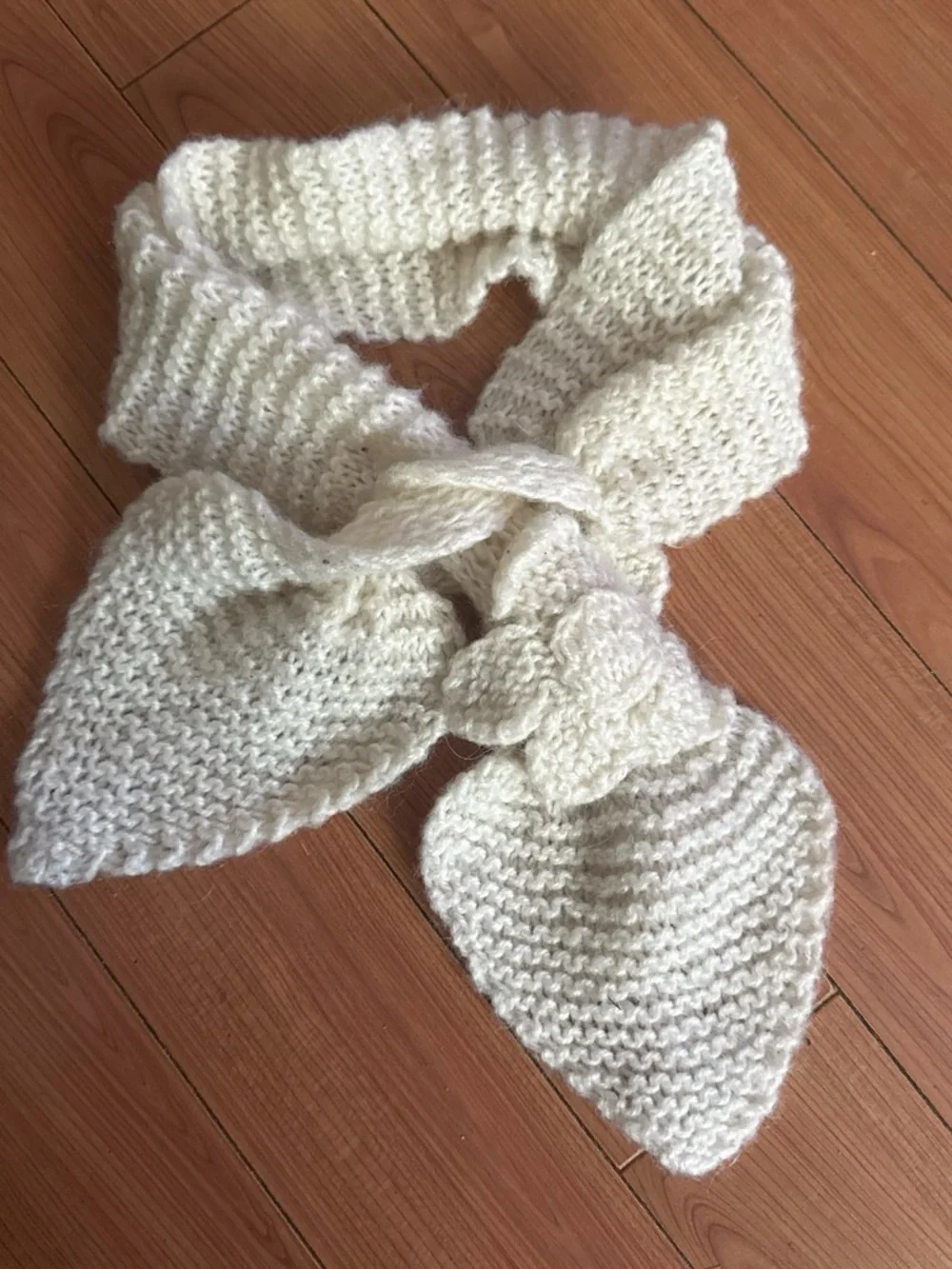 Cream Knit Floral Loop Scarf for Women